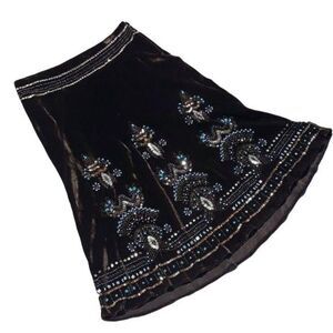 Vtg 90's Carole Little Velour Native Tribal Turquoise Beaded‎ Maxi Skirt Sz L